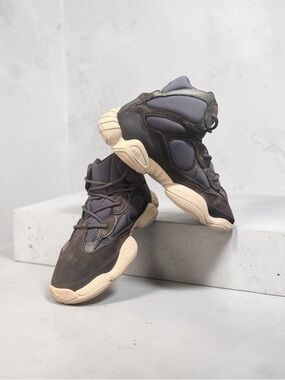 Adidas Yeezy Men's Chunky Sneakers in Dark Brown and Cream